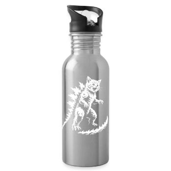 Spiky Fur Monster Silhouette - Water bottle with straw - silver - Right