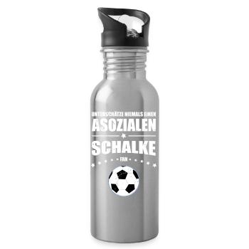 Asozialer Schalke Fan | Vintage Retro Edition - Trinkflasche mit integriertem Trinkhalm - Lightsilver - Rechts