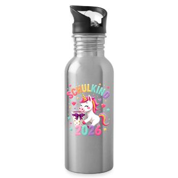 Schulkind 2026 Einschulung 2026 Schulanfang - Trinkflasche mit integriertem Trinkhalm - Lightsilver - Rechts