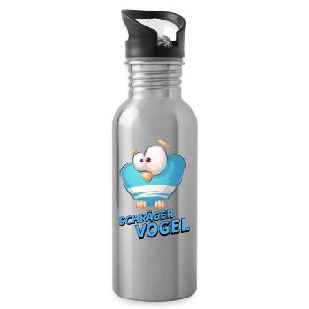 Schräger Vogel Cartoon - Trinkflasche mit integriertem Trinkhalm - Lightsilver - Rechts
