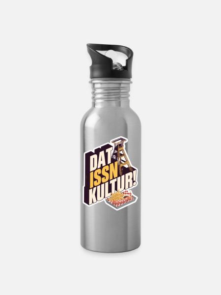 Dat Issn Kultur - Currywurst - Trinkflasche mit integriertem Trinkhalm - Lightsilver