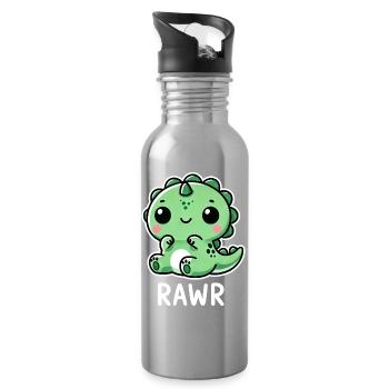 Süßer Dinosaurier T-Rex Cartoon Brüllen Comic - Trinkflasche mit integriertem Trinkhalm - Lightsilver - Rechts