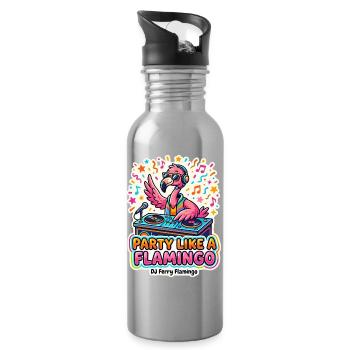 Fête comme un flamant rose - Gourde avec paille intégrée - argent clair - Droite