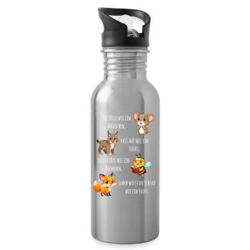 Schlau wie ein Fuchs - Motivation Einschulung  - Trinkflasche mit integriertem Trinkhalm - Lightsilver - Rechts