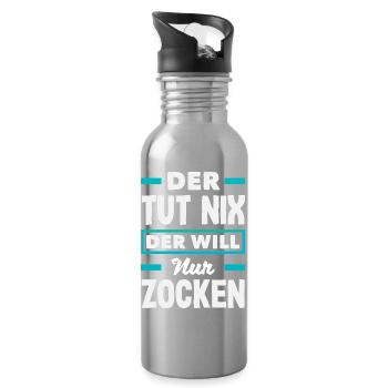Der Tut Nix Der Will Nur Zocken Lustiger Gamer - Trinkflasche mit integriertem Trinkhalm - Lightsilver - Rechts