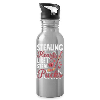 Retro Heart Valentine's Day Design Love - Water bottle with straw - silver - Right