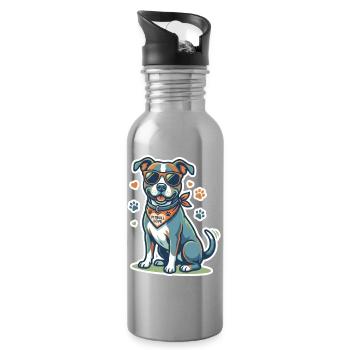 Cool Pitbull in Sunglasses - Cute Pitbull Love Dog - Water bottle with straw - silver - Right