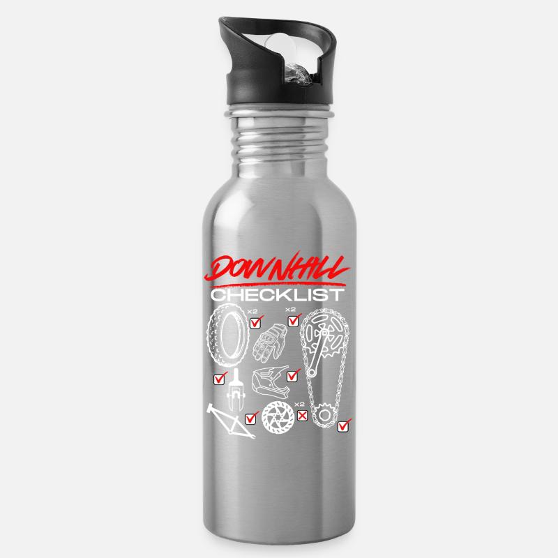 Fahrrad Checkliste Design - Trinkflasche mit integriertem Trinkhalm - Lightsilver