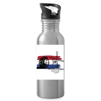 Dutch skyline with lion and windmill - Water bottle with straw - silver - Right