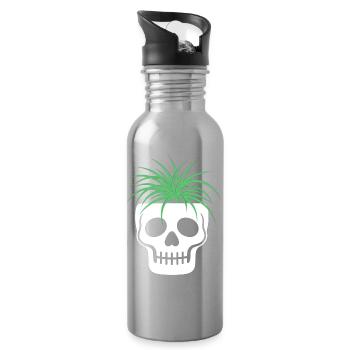 Schädel Totenkopf Botanik Terrarium Pilze Makaber  - Trinkflasche mit integriertem Trinkhalm - Lightsilver - Rechts