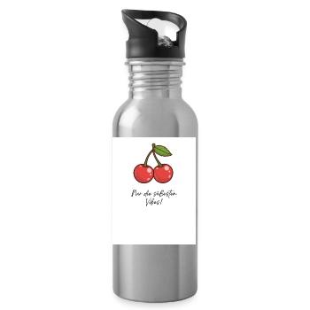Kirsch-Vibes Süße Momente - Trinkflasche mit integriertem Trinkhalm - Lightsilver - Rechts