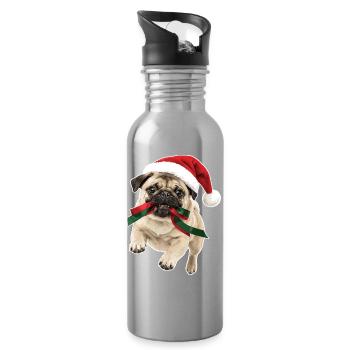 Verspielter Weihnachts Mops - Trinkflasche mit integriertem Trinkhalm - Lightsilver - Rechts