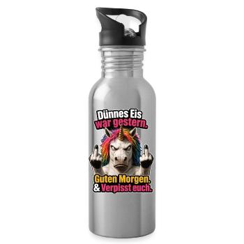Grumpy Einhorn Eskalation - Trinkflasche mit integriertem Trinkhalm - Lightsilver - Rechts