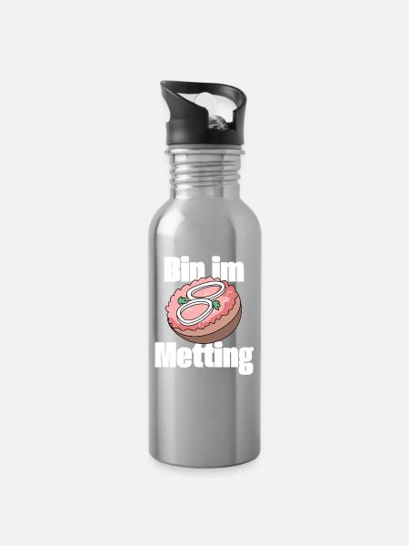 Bin im Metting Mettbrötchen - Trinkflasche mit integriertem Trinkhalm - Lightsilver