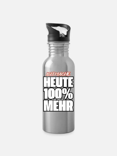 Ich Mache Heute 100% Nichts Mehr - Trinkflasche mit integriertem Trinkhalm - Lightsilver