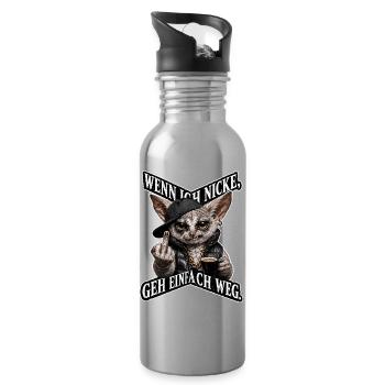 Wenn ich Nicke, Geh einfach weg - Trinkflasche mit integriertem Trinkhalm - Lightsilver - Rechts
