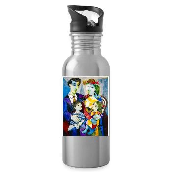 Cubist family in bright colors - Water bottle with straw - silver - Right