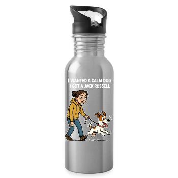 I Got a Jack Russell - Funny Comic Design - Water bottle with straw - silver - Right