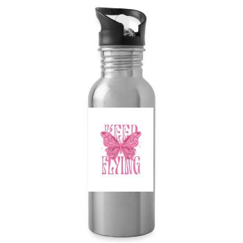 T-Shirt Girl Pink - Water bottle with straw - silver - Right