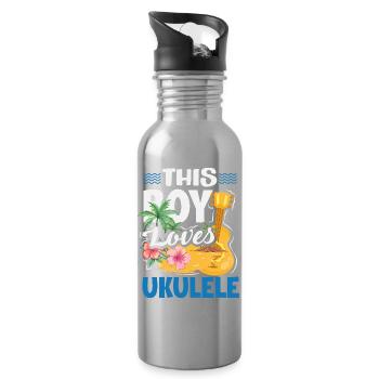 Funny Ukulele Designs and Sayings - Water bottle with straw - silver - Right