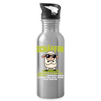 Schäffin - Lustiges Schaf Design für Chefinnen - Trinkflasche mit integriertem Trinkhalm - Lightsilver - Rechts