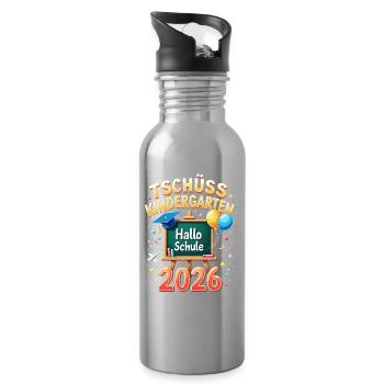 Schulkind 2026 Einschulung 2026 Schulanfang - Trinkflasche mit integriertem Trinkhalm - Lightsilver - Rechts