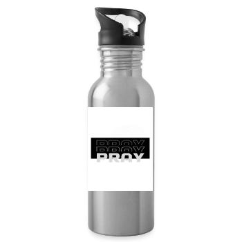 Pray Echo Geometric Text - Water bottle with straw - silver - Right