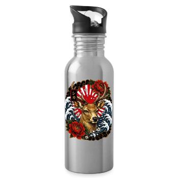 Hirsch im japanischen Irezumi Tattoo Stil - Trinkflasche mit integriertem Trinkhalm - Lightsilver - Rechts