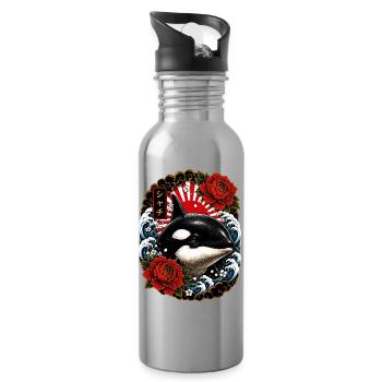Orca im japanischen Irezumi Tattoo Stil - Trinkflasche mit integriertem Trinkhalm - Lightsilver - Rechts