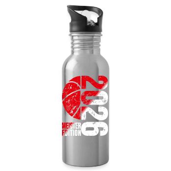 Basketball Meister Edition 2026 in rot und weiß - Trinkflasche mit integriertem Trinkhalm - Lightsilver - Rechts