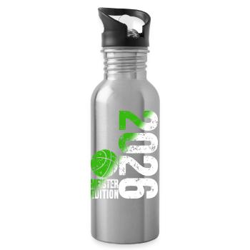 Basketball Champion Shirt 2026, green white - Water bottle with straw - silver - Right