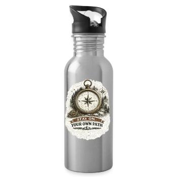Stay On Your Own Path | Compass Design - Trinkflasche mit integriertem Trinkhalm - Lightsilver - Rechts