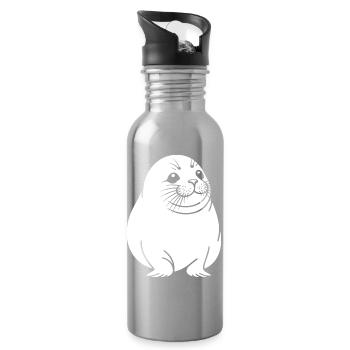 Moppelige Robbe One Line Tiermotiv - Trinkflasche mit integriertem Trinkhalm - Lightsilver - Rechts