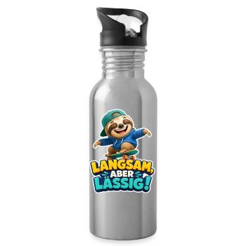 Faultier Skater Langsam aber lässig Spruch Cool - Trinkflasche mit integriertem Trinkhalm - Lightsilver - Rechts