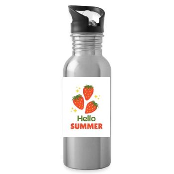 Hello Summer Strawberries - Water bottle with straw - silver - Right
