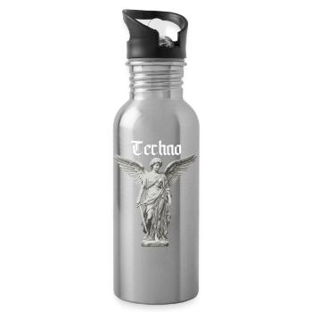 Techno Angel Gothic Statue Motif - Water bottle with straw - silver - Right