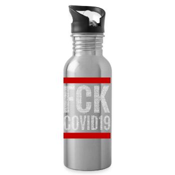 FCK COVID19 (white) - Water bottle with straw - silver - Right