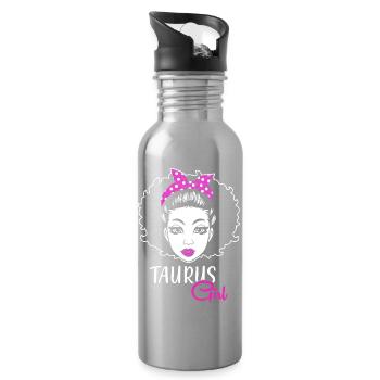 Zodiac sign Taurus - Water bottle with straw - silver - Right