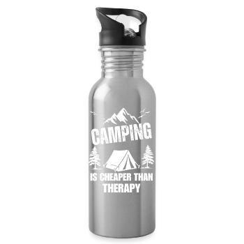 Happy Camper Camping Hiking Gift for Outdoor Lover - Water bottle with straw - silver - Right