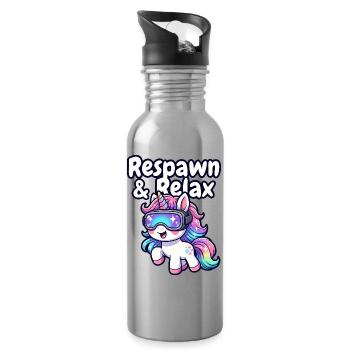 Unicorn VR Chill: Respawn & Relax - Water bottle with straw - silver - Right