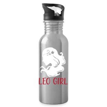 Zodiac sign Leo - Water bottle with straw - silver - Right