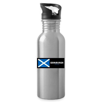 Edinburgh City with Scottish Flag - Water bottle with straw - silver - Right