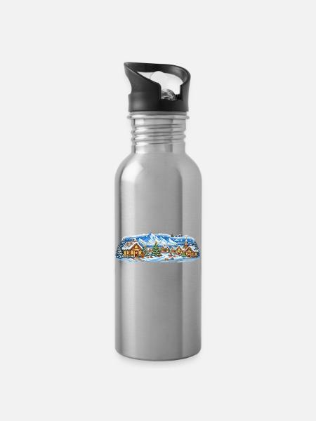 Winterdorf im Weihnachtsglanz - Trinkflasche mit integriertem Trinkhalm - Lightsilver