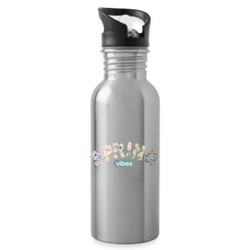 Flower Letters / Colorful Floral Design - Water bottle with straw - silver - Right