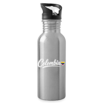 Kolumbianisches Drehbuch mit Flag Heart Fan Patriotisch - Trinkflasche mit integriertem Trinkhalm - Lightsilver - Rechts