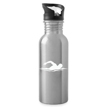 Schwimmer-Silhouette im Wasser - Trinkflasche mit integriertem Trinkhalm - Lightsilver - Rechts