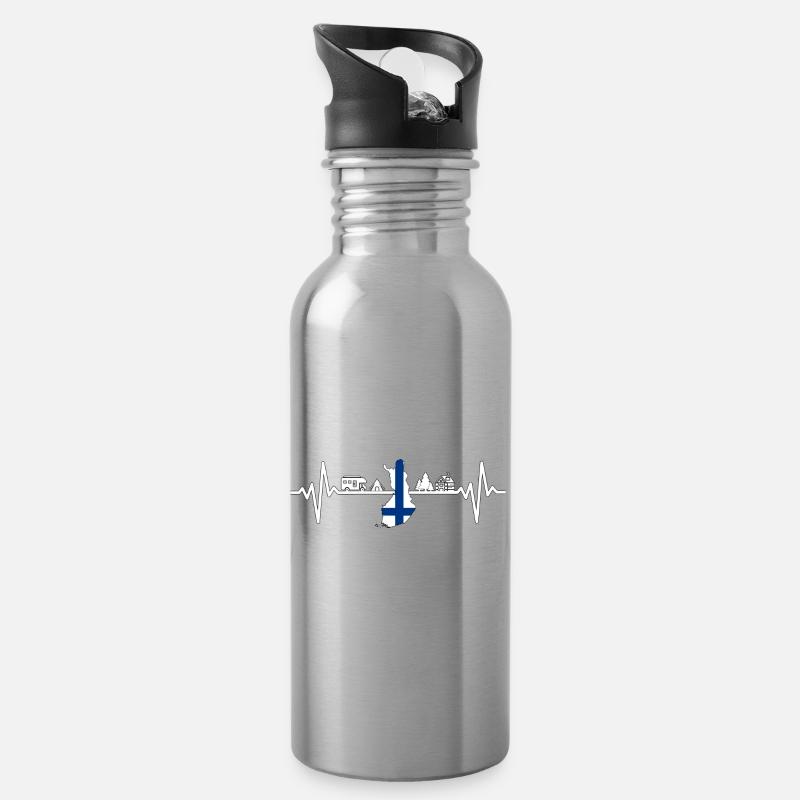 Finnland Camping Camper Finland Design - Trinkflasche mit integriertem Trinkhalm - Lightsilver