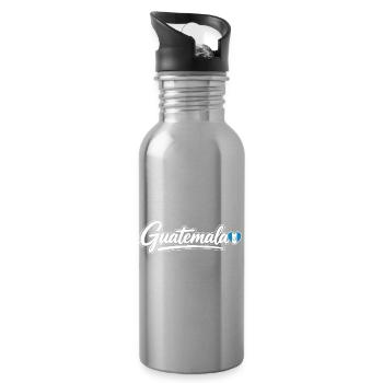 Guatemala Script with Flag Heart Love - Water bottle with straw - silver - Right