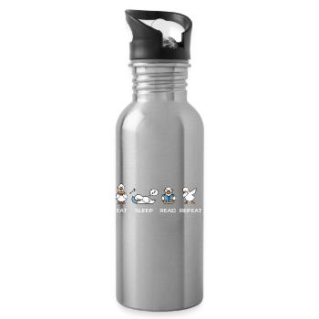 Eat Sleep Read Repeat – Lustiges Bücherwurm Gänse  - Trinkflasche mit integriertem Trinkhalm - Lightsilver - Rechts