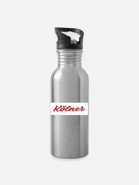 Kölner Roter Script-Logo Print - Trinkflasche mit integriertem Trinkhalm - Lightsilver